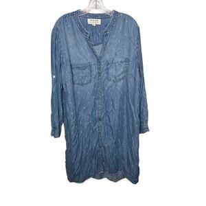 Cloth & Stone Anthropologie Blue Chambray Tunic Shirt‎ Dress 1X Long Sleeve Boho